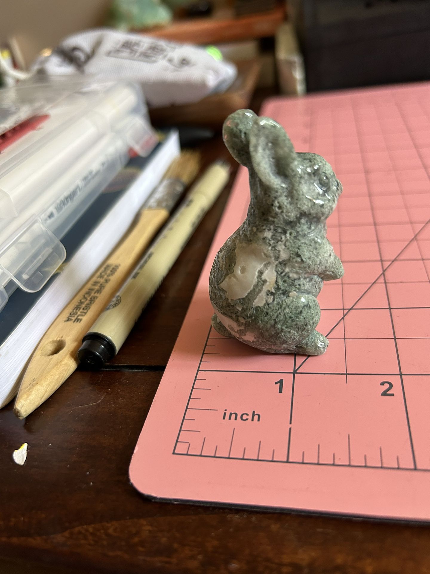 Snowy Moss Agate Crystal Carved Bunny 
