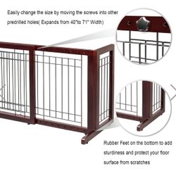 Vingli  71” Wooden Freestanding Pet Gates Indoor Dog Safety Fence