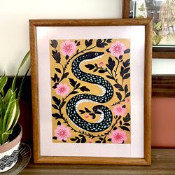 Mexican Snake Serpent Canvas Art Print Large Wood Framed Wall Art Southwestern 17.5x21.5” Desert