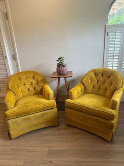 Pair of Barrows Vintage Mustard Yellow Corduroy Tufted Club Chairs