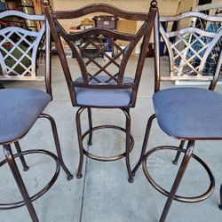 Set of 3 Bar Height Stools – Bronze w/ Washable Gray Covers – $75 OBO
