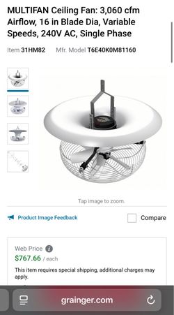 MULTIFAN Ceiling Fan: 3,060 cfm Airflow, 16 in Blade Dia, Variable Speeds, 240V AC, Single Phase