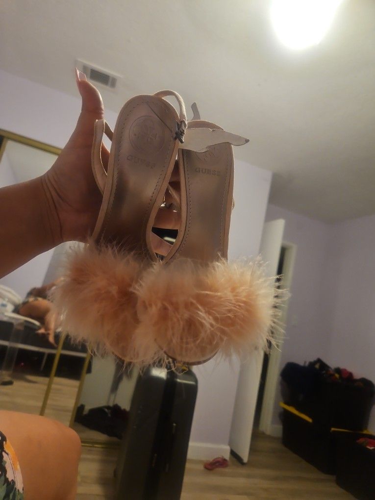 Pink Furry GUESS heels Size 6 Brand New
