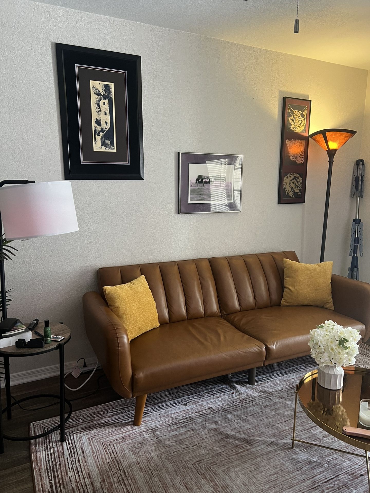 Modern Faux Leather Couch – Excellent Condition