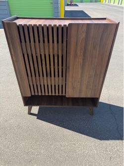 Modern Walnut Brown Finished Wood Shoe Cabinet