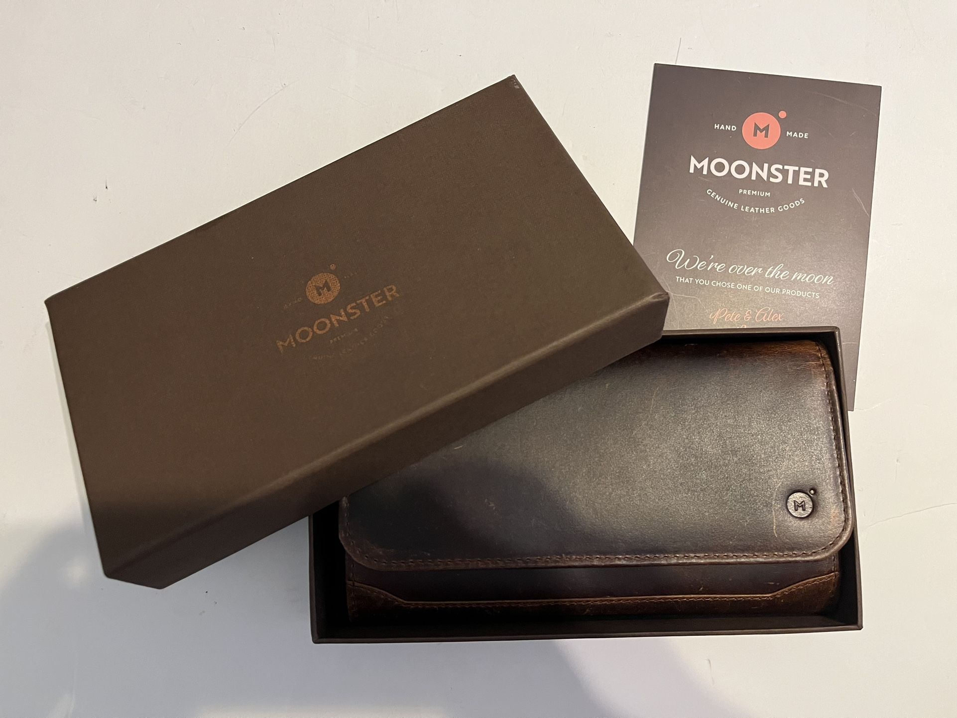 RFID Moonster Brown HAND MADE Premium Genuine LEATHER WALLET 12 CREDIT CARD SLOT