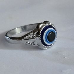 EVIL EYE OF PROTECTION QUALITY TITANIUM FOREVER  SILVER NEW  LADIES SIZE 8 RING 