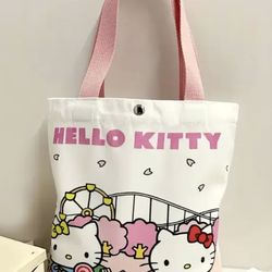 Sanrio Hello Kitty Canvas Tote Bag 10.63”x9.84”NEW Button Closure Travel Storage Cute Christmas Gift Kawaii Anime
