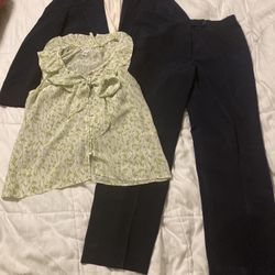 Size10 Tailored  Blue Silk Suit And Banana republic Blouse