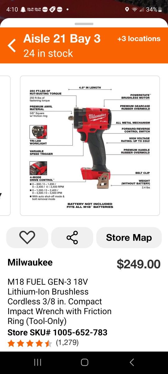 Milwaukee M18 Fuel 3/8" Compact Impact Wrench