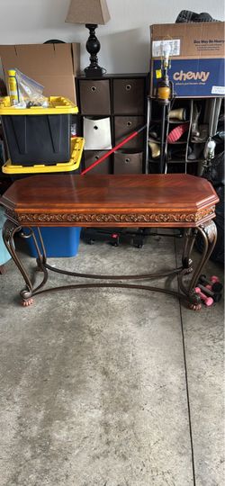 Wood Top Console Table with Metal Base