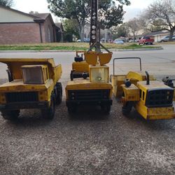 Vintage 70s Mighty Tonka Steel Excavator Crane, Scraper, Dump Truck Lot Rare Big Metal Construction Vehicles. Look!