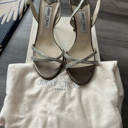 Jimmy Choo Glitter Fabric Champagne Heels EU 38 | Designer Pumps |