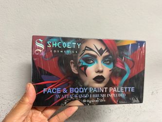 SHCOETY Face & Body Paint Palette - 10 Colors Water Based - Halloween Makeup Kit with Brush - 2.5g x10