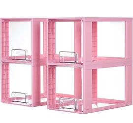 Vtopmart 4 Pack Large Stackable Storage Drawers, Pink