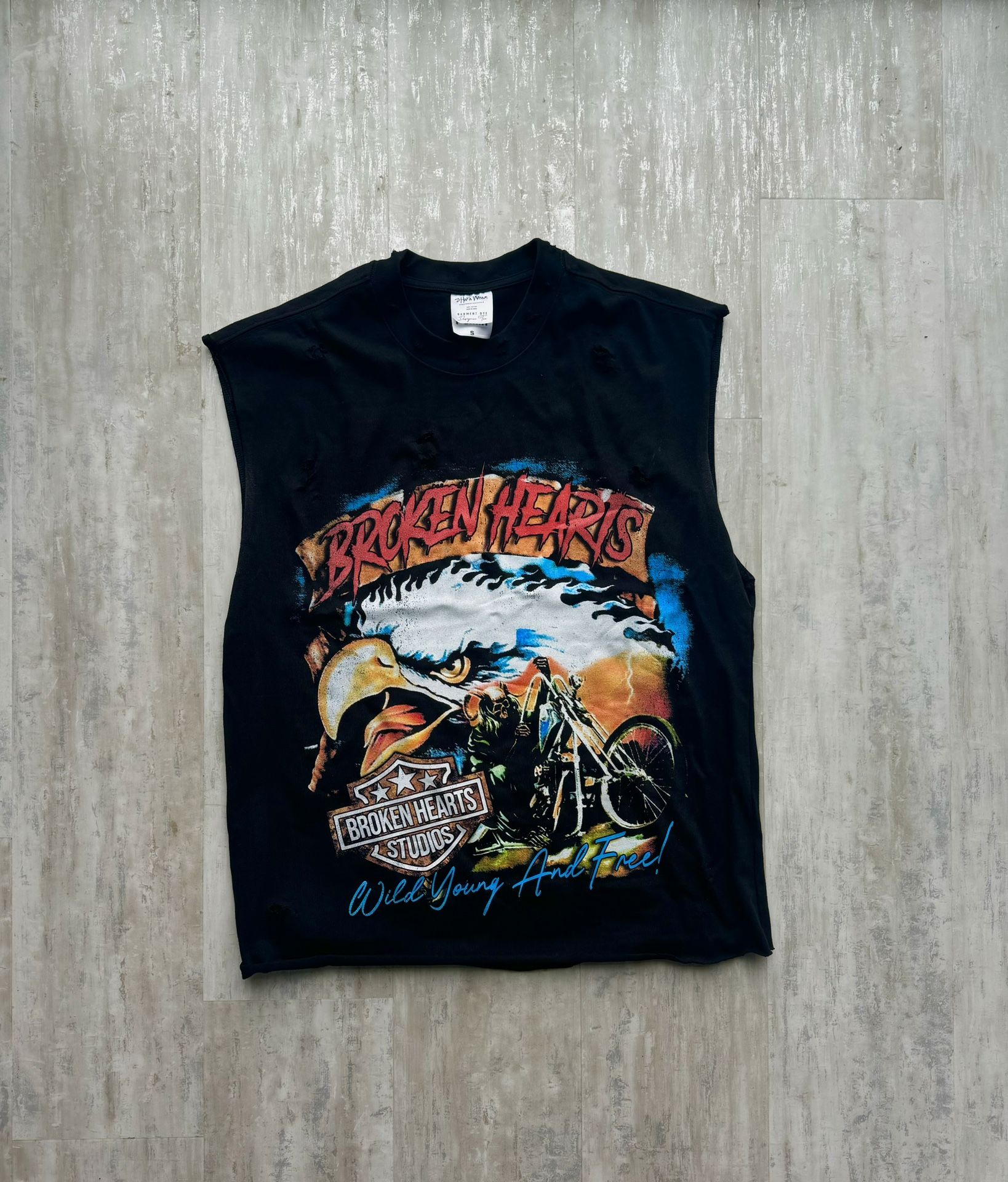 Broken Hearts Black Cut Off Sleeveless Shirt