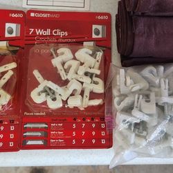 Closet wire shelf Wall Clips in white. 2 sealed packages of 7 each and a half full bag of loose Clips. PRICE FOR ALL.
***** Cash 💸 only, please.