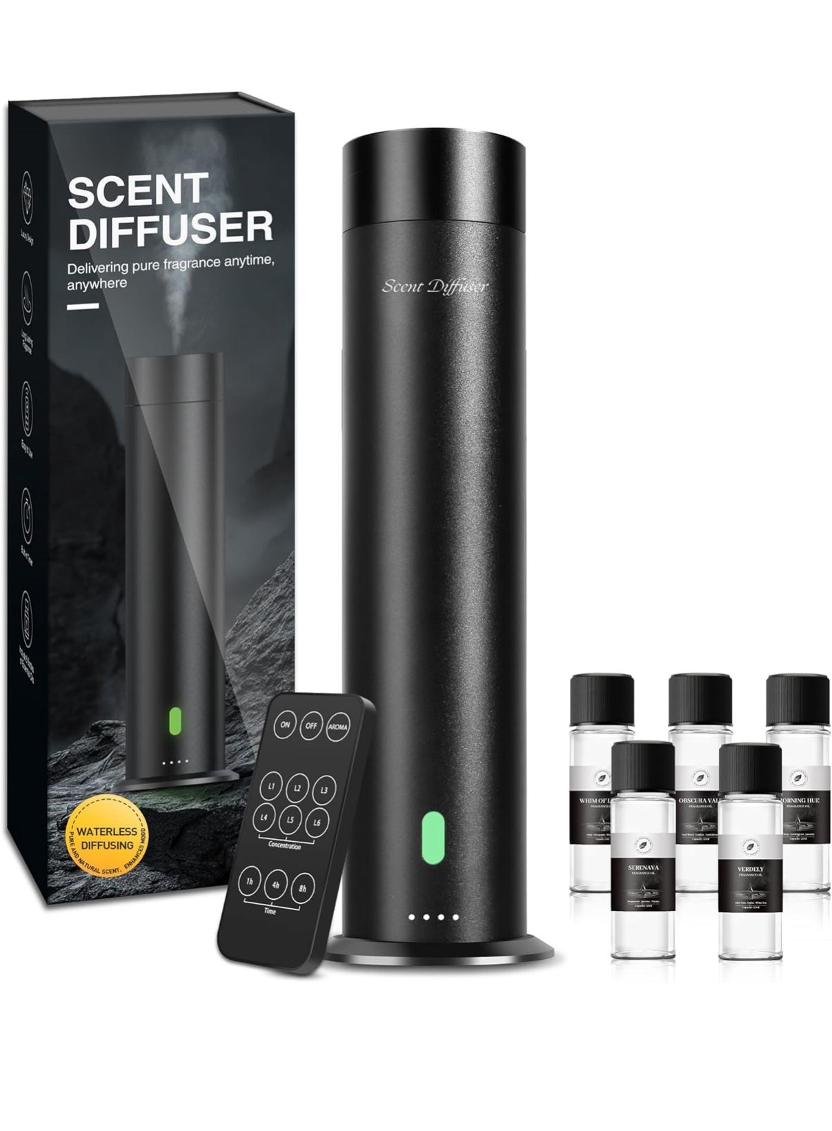 Waterless Scent Diffuser Starter Kit - 800 Sq Ft Coverage, Hotel Scent Diffuser, Essential Oil Diffuser Large Room, Included 5 Scent Oils, Remote Cont
