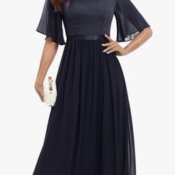 Navy Blue Lace Midi Dress 