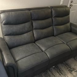 Beautiful Dark Grey Faux Leather Couch 