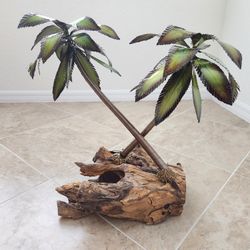 Copper Art Double Palms On Teak MM182