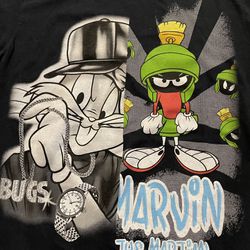 Marvin the Martian Shirt Men's Medium Black Looney Tunes Bugs Bunny Cartoon Tee