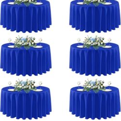 Royal Blue Round Tablecloths 90 Inch, 6 Pack - Circle Fabric Table Cloth for July 4th Independence Day Wedding Party Banquet Birthday, Washable Polyes