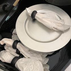 Silver charger Plate And Cloth Embroidery Napkins
