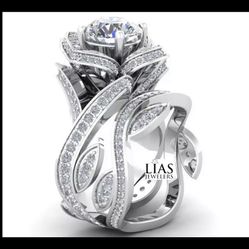 New 18k White Gold Wedding Ring Set 