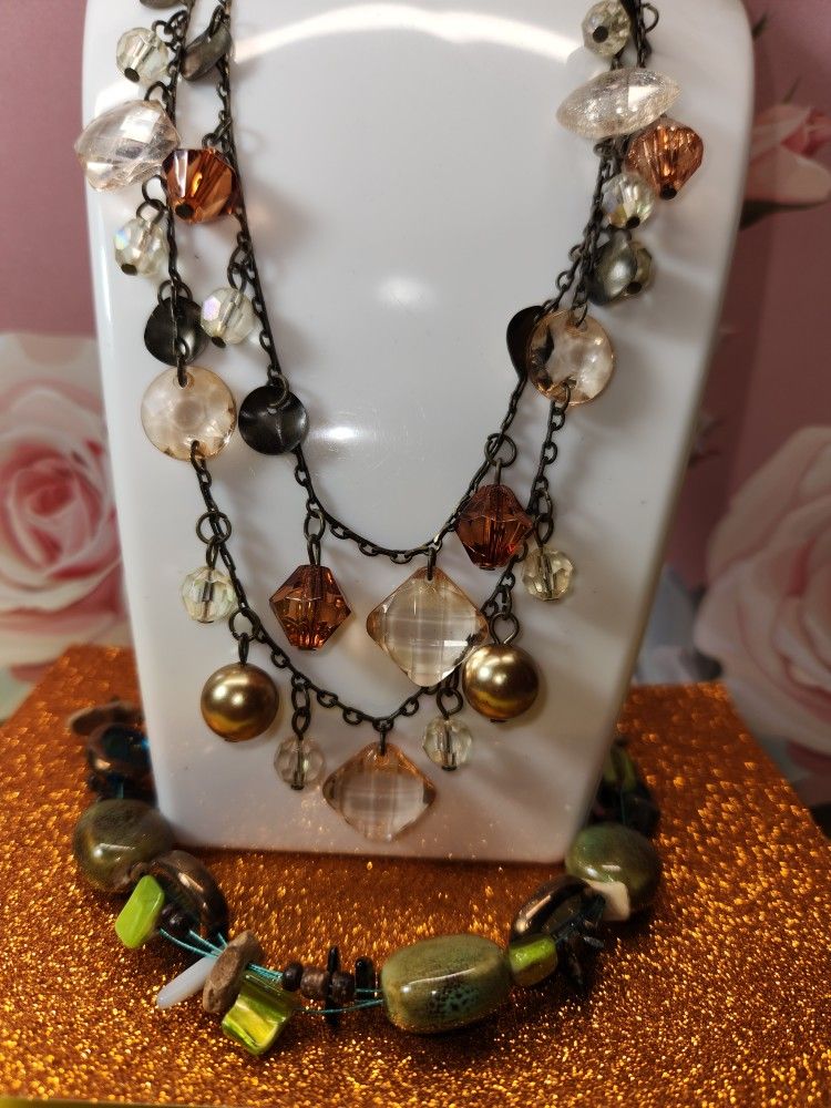 #2205, RETIRED JEWELRY, SIGNED "PREMIER DESIGNES" NATURAL ROCKS AND GLASS SET

