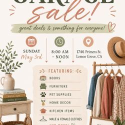 Garage Sale, LEMON GROVE, Sunday 5/3 