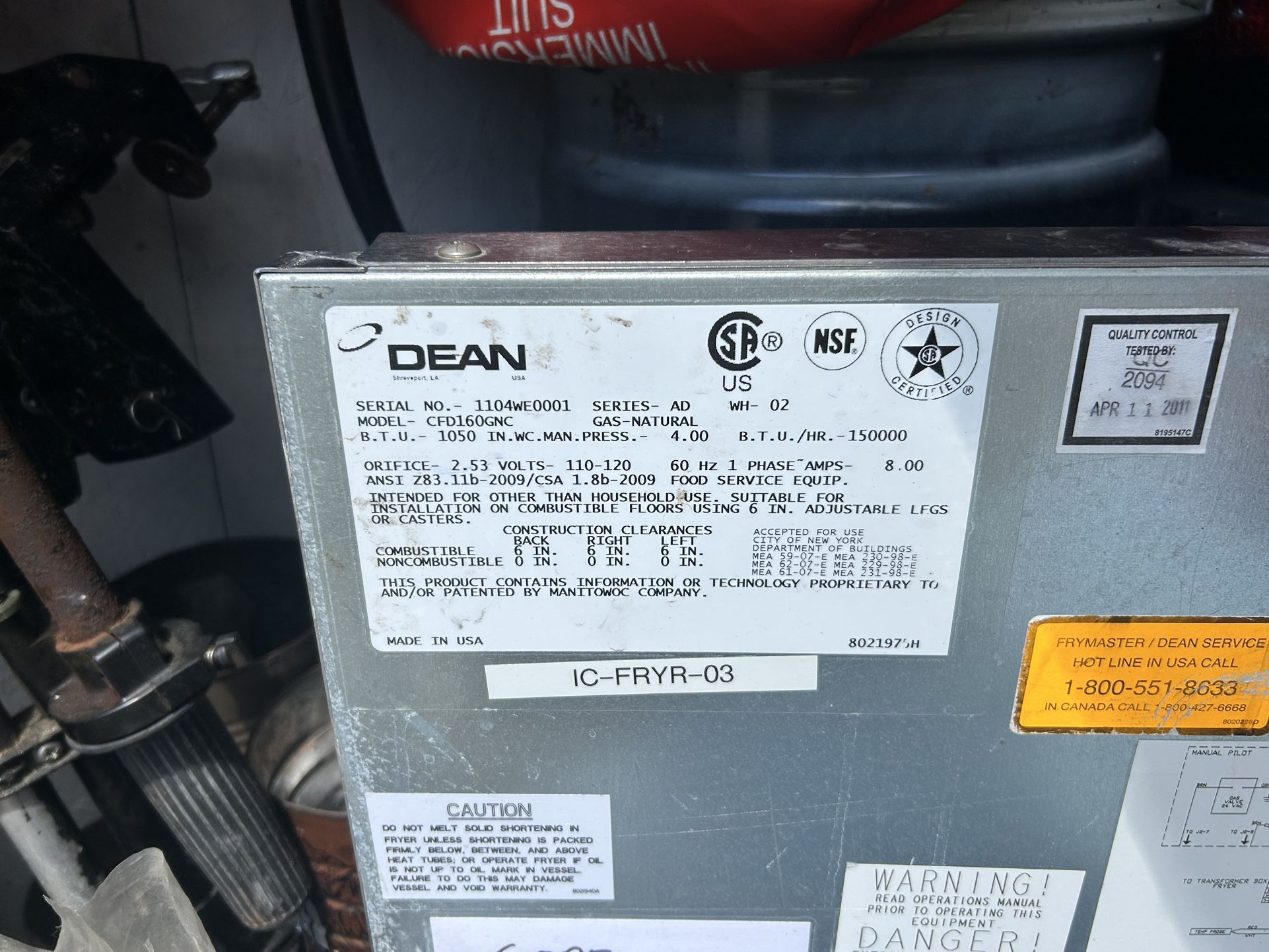 Dean Dual Fuel Deep Fryer. Excellent Condition, Used Little. 7500.00 New, 1st 1500.00 Takes.