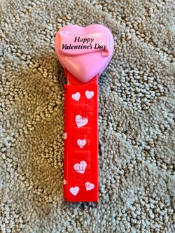 Happy Valentine's Day" Pink Heart PEZ Dispenser (Red Stem with White Hearts)