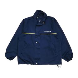 VINTAGE GOODYEAR WINDBREAKER JACKET LARGE L MENS BLUE RACING SWEATSHIRT FULL ZIP
