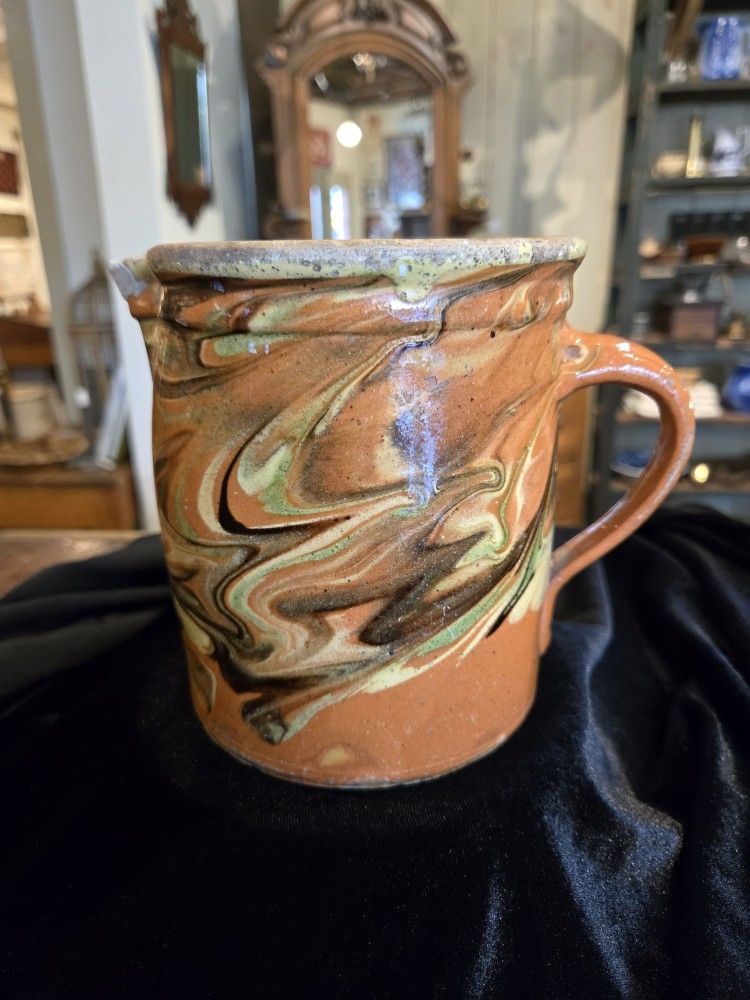 Antique French Jaspe Pottery Pitcher