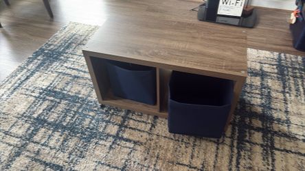 Small coffee table on wheels two blue drawer Small coffee table on wheels two blue drawer
