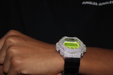 Iced Out Casio G-Shock DW-6900 Moissanite Custom Watch - White/Neon