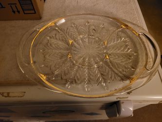 Vintage Divided glass platter with handles