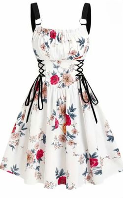 1950S STRAP FLORAL BUTTERFLIES LACE-UP CORSET DRESS