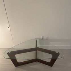 Walker Triangular Glass Top Wood Frame Coffee Table