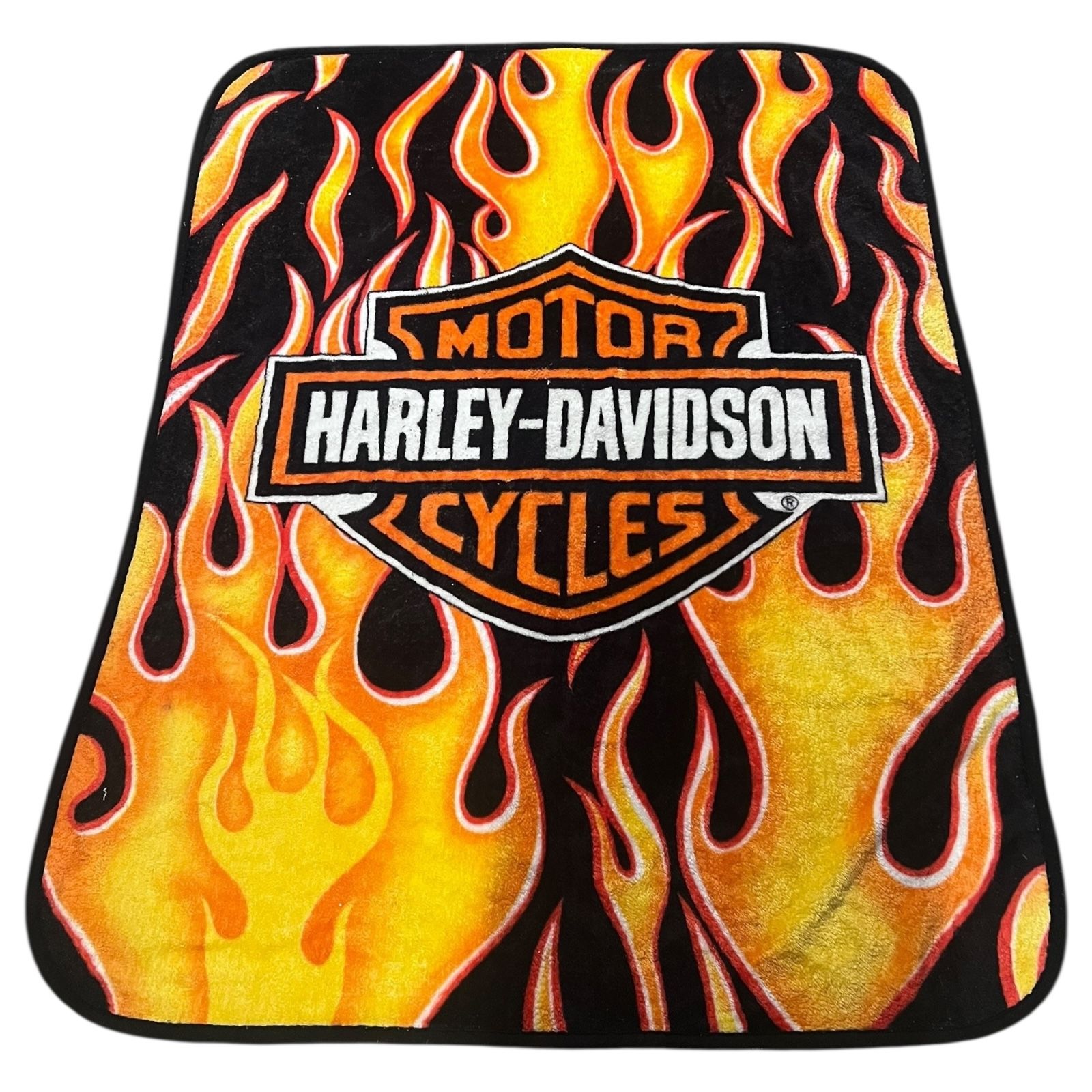Harley Davidson Fleece Throw Blanket 58”x76” Black/Orange Flames With Logo