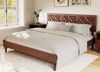 Solid Rubber Wood Dark Walnut Bedframe No Box Spring Needed