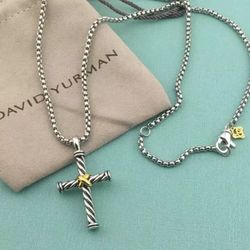 David Yurman Cross NecklaceSterling Silver with 14K Yellow Gold 16”. Petite X
