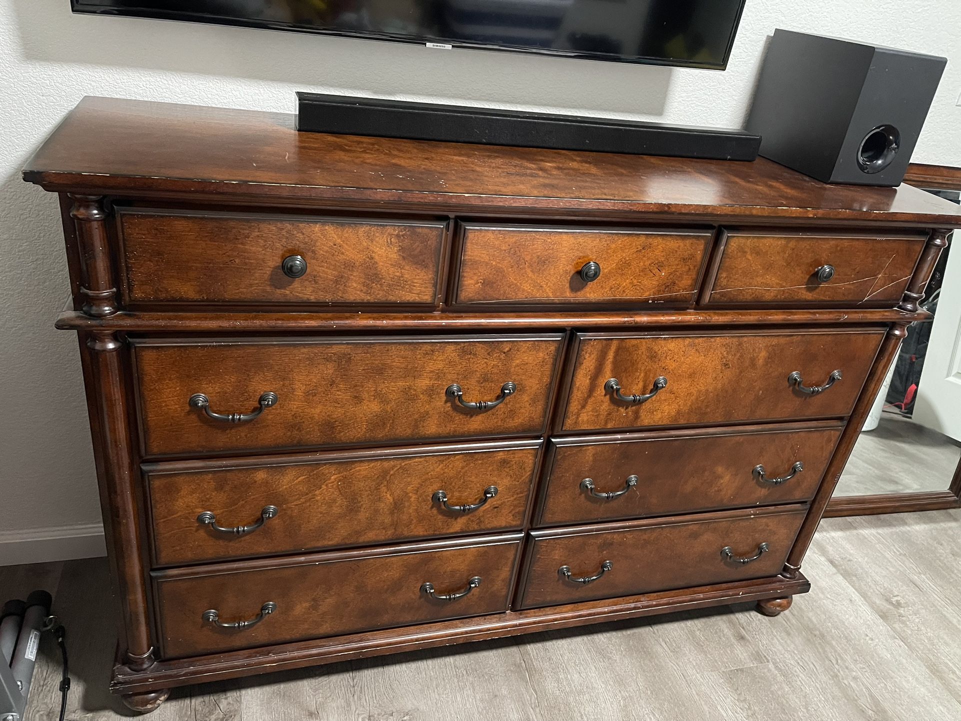 Dresser With Mirror And Two Night Stands With Drawers