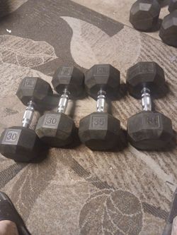 Hex rubber dumbbells