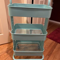 3 Tier Mesh Utility Cart, Rolling Metal Organization Cart with Handle and Lockable Wheels, Multifunctional Storage Shelves for Kitchen Livin