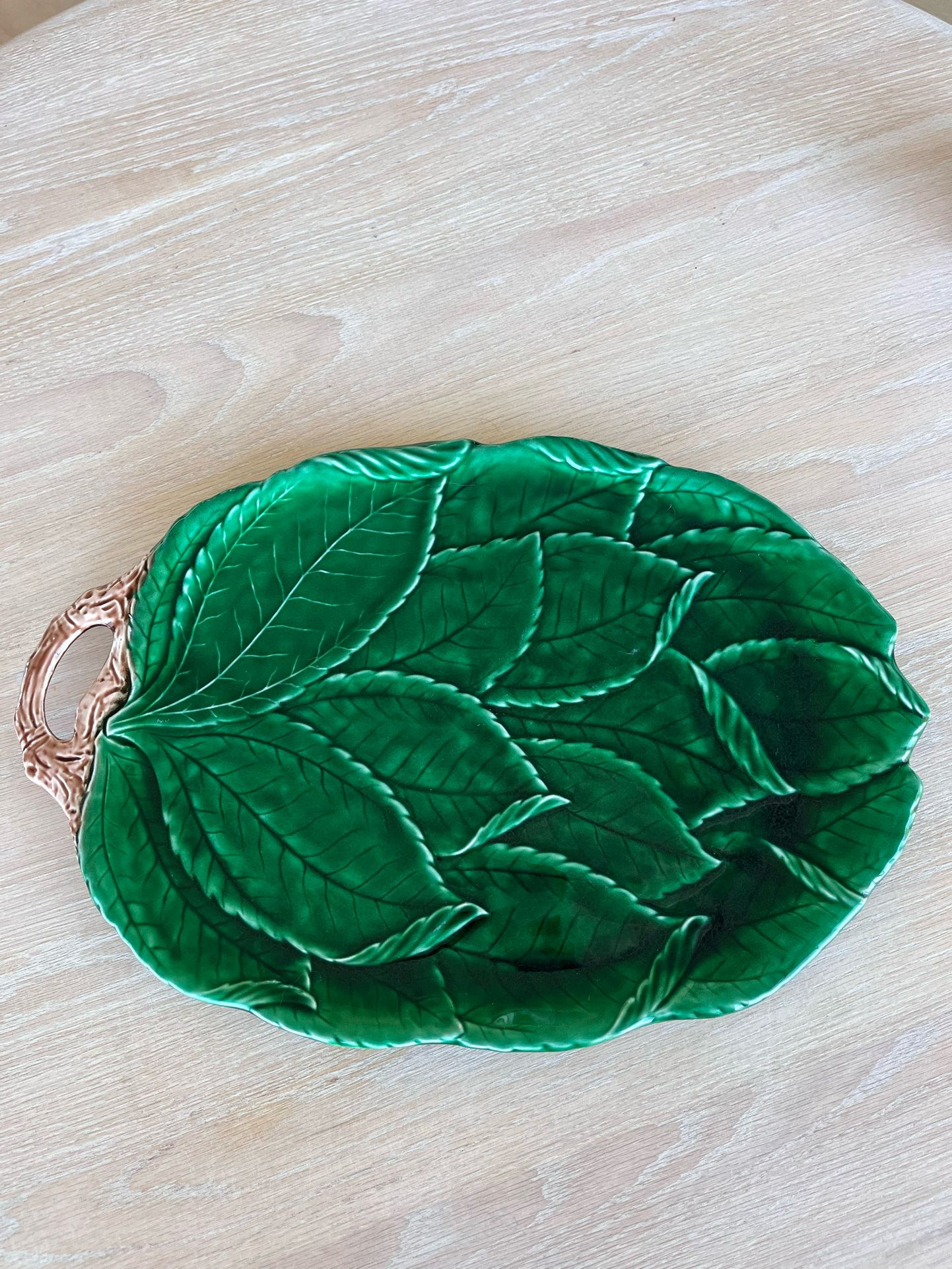 Vintage The HALDON Group Ceramic Majolica Green Leaf Serving Platter