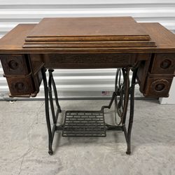 Antique Treadle Sewing Machine w/ Ornate Wood Cabinet