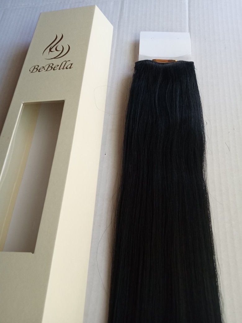 18" Jet Black  #1 "Thick" human hair extensions with clips - get fullness & length