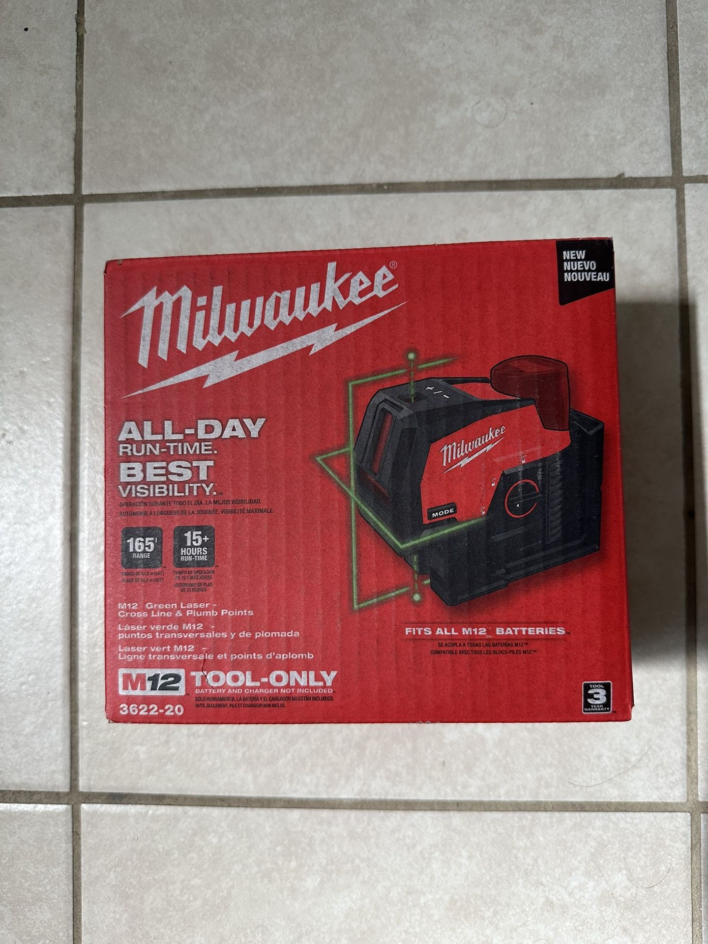 New Milwaukee M12 Green Laser Level (3622-20) – Tool Only